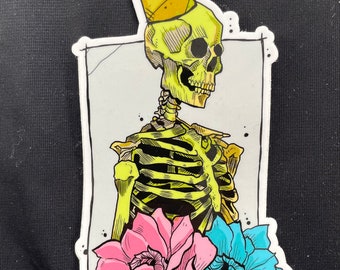 King Skeleton  4x4 inch sticker.