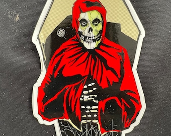 Crimson Ghost detective skull 4x4 inch sticker.