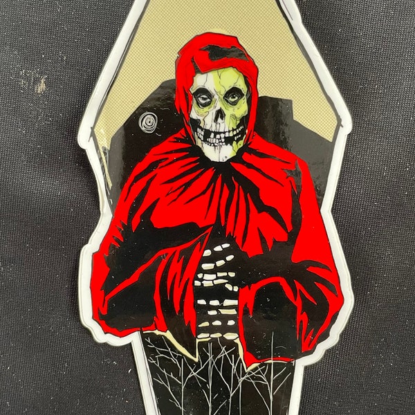 Crimson Ghost detective skull 4x4 inch sticker.