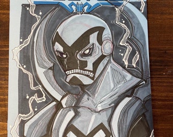 Original drawing of Blue Beetle on a sketchcover