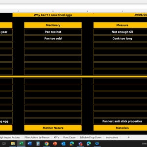Excel Ishikawa, Fishbone, Root Cause Analysis Template. Fully Editable.