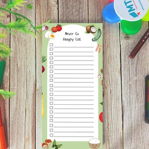 Aanpasbaar notitieblok voor boodschappenlijstjes. Groente, vlees Illustraties. Kladblok voor boodschappen, perfect cadeau voor moeder, dochter, gratis magneet