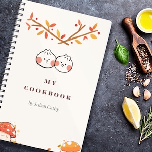 Personalisierbares A5 Rezeptbuch | Rezept-Veranstalter | Kochbuch Tagebuch | Rezeptbuch | Personalisiertes Kawaii inspiriertes Kochbuch