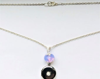 Silver Locket Prom Pendant Aqua Quartz Faceted Briolette Silver Plated Necklace Round Pendant Her Sweet Memories by enchantedbeas on Etsy