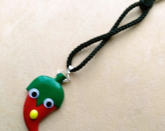 Vintage Red& Green Pepper Pendant Vegetable Large Red pepper Wood Pendant Gift for Kids Movable Eyes Summer Fall Necklace by enchantedbeas