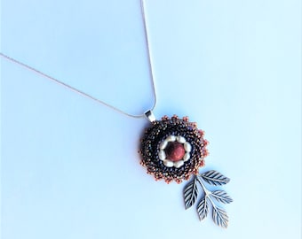 Beaded Bead woven Pendant Goldstone and Pearls Eye Pendant Antique Brass Branch The Desert Princess Necklace Gift for her by enchantedbeas
