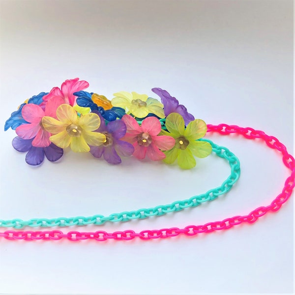 Floral Necklace Bakelite Style Plumeria Flower Cluster Necklace Her Colorful Lilac Purple Blue Yellow Pink Green Necklace by enchantedbeas