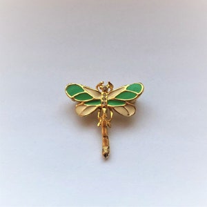 Vintage Dragonfly Pin/Brooch Rhinestone Dragonfly Enameled Dragonfly Green Golden Insect Creature Brooch Pin Gift for her by enchantedbeas