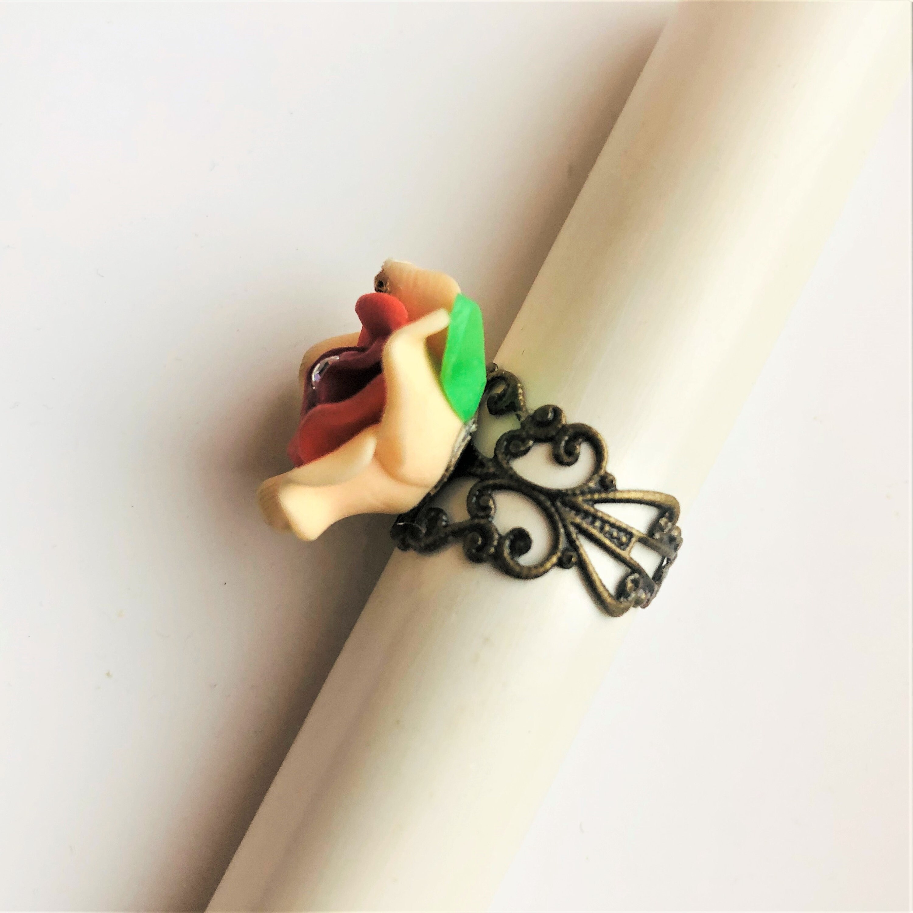 Vintage Fimo Floral Blossom Ring Colorido Rosa Rojo Rosa Verde Anillo ...