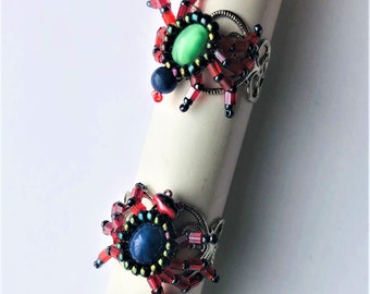 Beaded Blue & Green Spider moving Legs Beadwoven Halloween Ring Itzy Bitzy Lucky Spider Ring for Her itsy bitsy spider cute by enchantedbeas