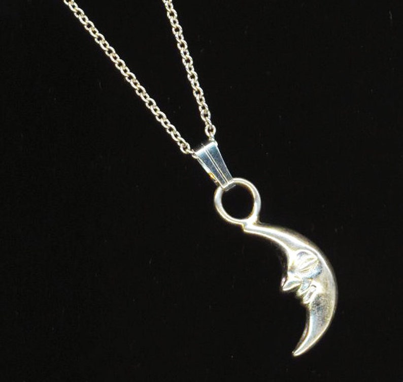 Vintage Sterling Silver 925 Marked Silver Moon Pendant Lunar New Year Love Half Moon Night Crescent Moon Necklace for Her by enchantedbeas image 2