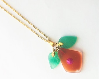 Sea Glass Green Jade Leaves Necklace Sea Shore Pendant Everyday Beach Jewelry Ocean G. F. Necklace Sea Glass Gift for her by enchantedbeads