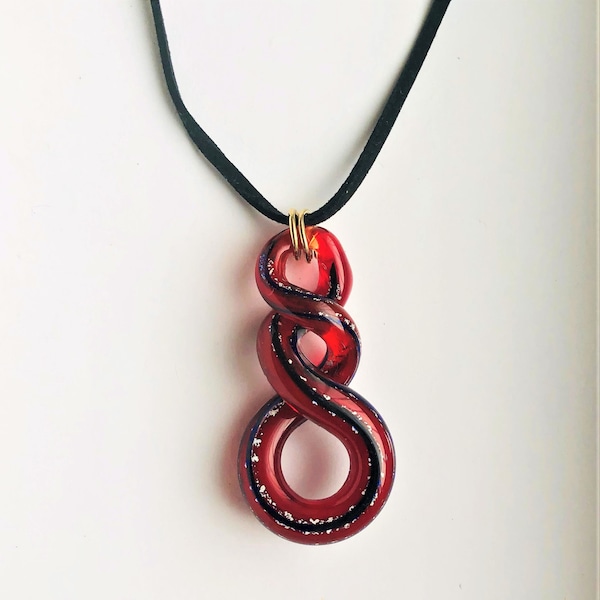 Huge Glass Pendant Statement Pendant Garnet Red Infinity Swirl Glass Necklace Golden Sparkle Necklace Unique Gift for Her by enchantedbeads