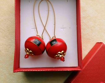 Red Apple Boho Vintage Earrings Indian Bead Fruit Jewelry Indian Bead Apple Earrings Gipsy Princess Earrings Gift for Her by enchantedbeads