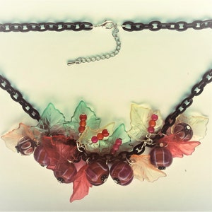 Necklace Bakelite Style Autumn Fall Fruit Cluster Necklace Colorful Leaves Green Yellow Orange Red Necklace Gift for Her by enchantedbeas