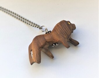 Carved Wood Lion Pendant African Carved Animal Pendant Wild Creature Natural Wood Ethnic Bead Necklace for Him Her for Kids by enchantedbeas