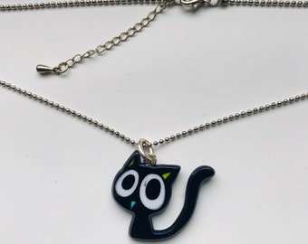 Lindo gato negro colgante plateado Adorable collar de gato Halloween Declaración Colgante regalo para su lindo gatito SP Chain por enchantedbeas