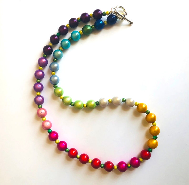 Ombre Miracle Beads Necklace Glow in the Dark Red Yellow Green Blue Purple Shiny Heart Necklace Holiday Statement Necklace by enchantedbeas