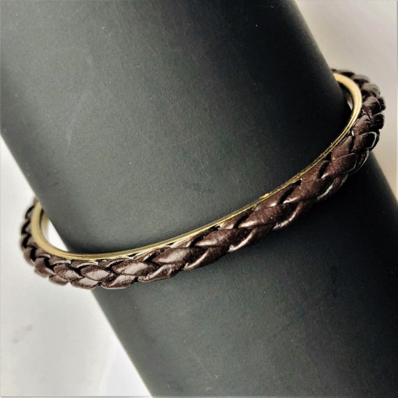 Women Leather Vintage Brown Bracelet Thin Braided 