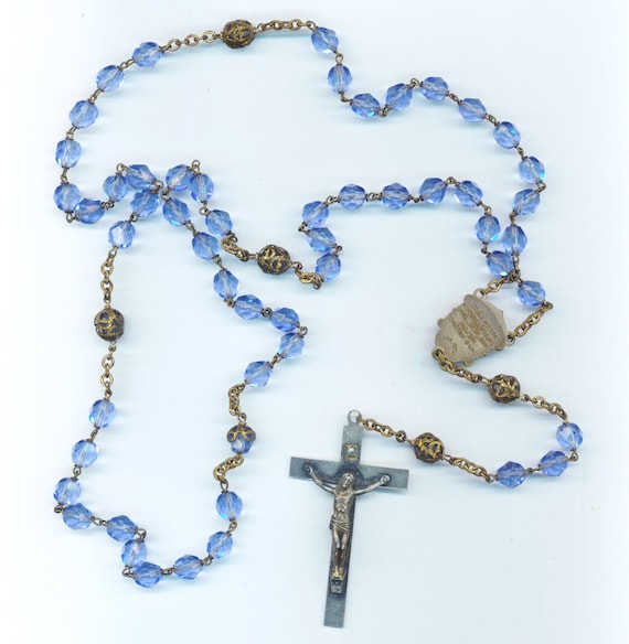 Vintage Rosary Blue Faceted Crystals Made in Italy