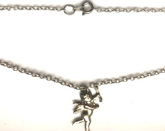 Vintage Cupid Necklace Antique Silver Charm Pendant My Valentine Sagittarius Archer Zodiac Gift for Her Silver Plated Chain by enchantedbeas