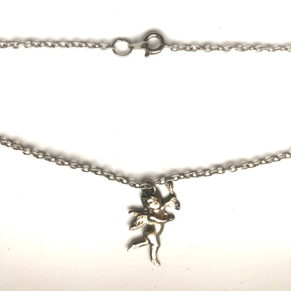 Vintage Cupid Necklace Antique Silver Charm Pendant My Valentine Sagittarius Archer Zodiac Gift for Her Silver Plated Chain by enchantedbeas