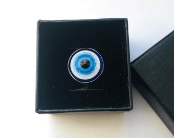 Round Tie Pin Groom Tie Tack Glass Ombre Blue Eye S. PL. Father's Day Man/ Men in Black Lapel Pin Blue Evil Eye Turkish Charm Evil Eye Gifts