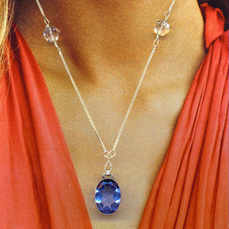 Fine Sterling Silver Bracelet/ Necklace Vintage Blue Faceted Swarovski Crystal Blue Sapphire Royal Blue Bracelet/ Necklace by enchantedbeas image 5