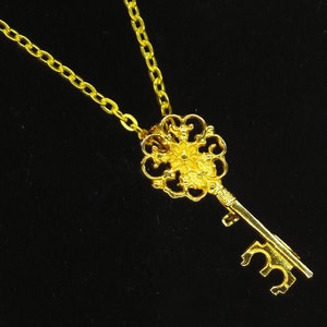 Vintage Golden Filigree Key Pendant, Skeleton Key, A key to Science Pendant, A Key to Art Pendant, Valentine&#39;s Day, Key to my Heart Necklace