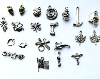 Silver Plated Charm Collection  Assorted Sizes  Jewelry Making Supplies  Destash Lot