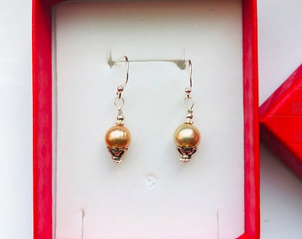 Genuine Baroque 10mm Pearl Earrings Large Beige Pearl Earring for Her Sterling S. Ear Wires Bridal Anniversary Earrings by enchantedbeads
