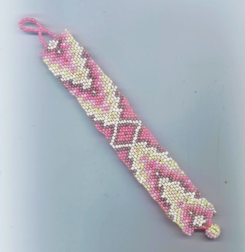 Vintage Cuff Bracelet Peyote Beaded Beadwoven Geometric Design Etsy