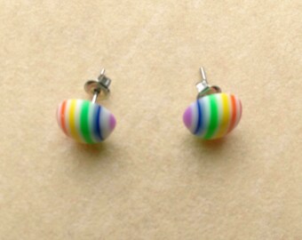 Summer Colorful Earrings Red Yellow Green Blue Post Earrings Rainbow Earrings Round Small Stud Minimalist Earrings for Her by enchantedbeads