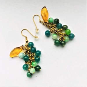 Genuine Green Grape Earrings Fall Autumn Fruit Earrings Gift for Her Beaded Earrings Bunch Cluster light&dark Green Earring by enchantedbeas