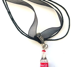 Miniature Bottle Charm Necklace Small Bottle Pendant Black Organza Necklace for Her Mini Bottle Necklace Minimalist Pendant by enchantedbeas