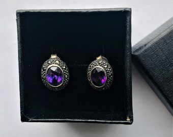 Vintage Sterling Silver Amethyst Earrings Light Purple Lilac Marcasite Earrings The Mystic Amethyst Earrings Gift for her by enchantedbeas