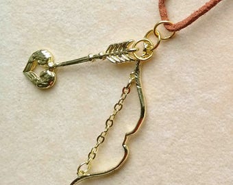 Golden Sagittarius Pendant Brown Leather Bow& Arrow Archer Sign Cupid Necklace Astrological Gift November December Zodiac by enchantedbeas