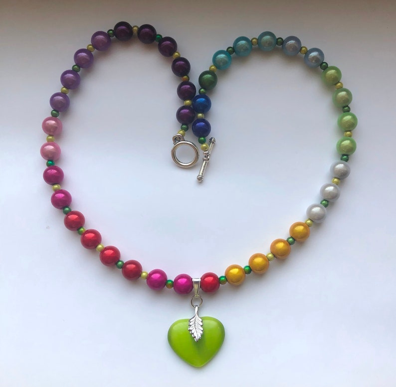 Ombre Miracle Beads Necklace Glow in the Dark Red Yellow Green Blue Purple Shiny Heart Necklace Holiday Statement Necklace by enchantedbeas