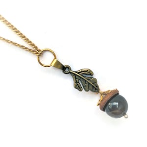 Acorn Pendant Brass Oak Leaf Dangle Acorn Gold Plated Necklace Fall Autumn Pendant for Her Thanksgiving Halloween Gift by enchantedbeas