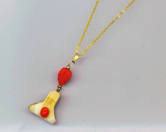 Found Shark Tooth& Leaf Necklace Sea Shore wabi-sabi Pendant Red glass Red Leaf Ocean/ Sea Necklace Everyday Summer Beach by enchantedbeads