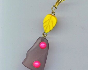 Purple Sea Glass& Yellow Leaf Necklace Sea Shore Pendant Everyday Beach Jewelry Ocean Sea Glass Necklace Gift for her by enchantedbeads