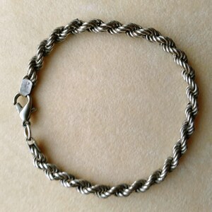 Sterling Silver Vintage Twisted Bracelet Marked 925 8 inch long Mother&#39;s Day Valentine&#39;s Day Classy Rope Bracelet, 5 mm wide, Gift for Her