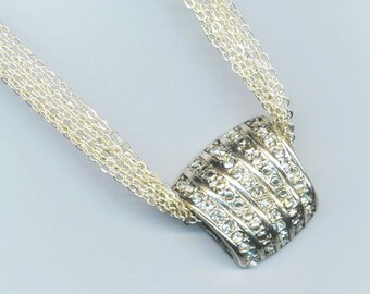 Vintage Silver Plated Pendant Pave-set Crystal Necklace Rhinestone Slide Charm Pendant Unique gift for Her Girl's Night Out by enchantedbeas
