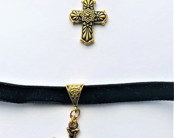 Black Velvet Choker Gold Plated Brass Cross Pendant Christian Faith Christmas/ Easter Cross Holy Cross Choker Gift for her by enchantedbeas