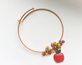 Red Apple Bracelet Adjustable Red Apple Bangle Bracelet for Her Reddish Golden Valentines Red Copper Brass Bracelet for Her by enchantedbeas