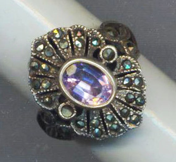 Vintage Sterling Silver Amethyst Ring Light Purpl… - image 1