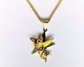 Vintage Angel /Cupid Necklace Gift for Her Golden Small Cupid Charm Pendant Valentine's Christmas Cupid Necklace for Her by enchantedbeas