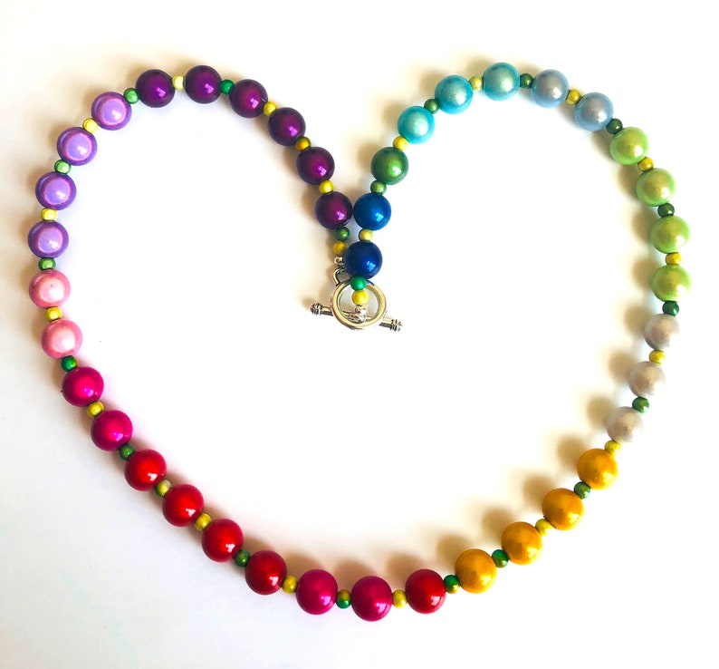 Ombre Miracle Beads Necklace Glow in the Dark Red Yellow Green Blue Purple Shiny Heart Necklace Holiday Statement Necklace by enchantedbeas
