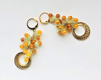 Genuine Agate Grape Earrings Fall Autumn Fruit Earrings Gift for Her Beaded Earrings Bunch Cluster Golden Orange Earrings by enchantedbeas