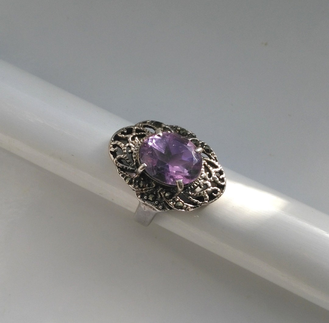 Bague En Argent Sterling 925 Vintage Avec Améthyste - Pour Femme, Neuf Avec étiquettes, Bijou élégant Sans Marque